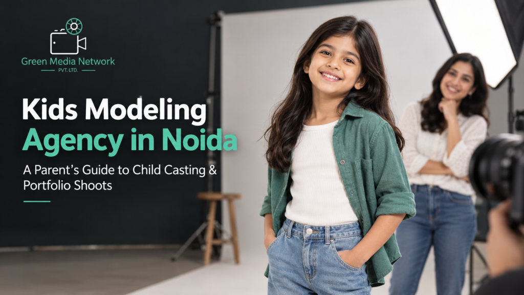 Kids modeling agency in Noida by Green Media Network featuring a child model during a professional portfolio photoshoot